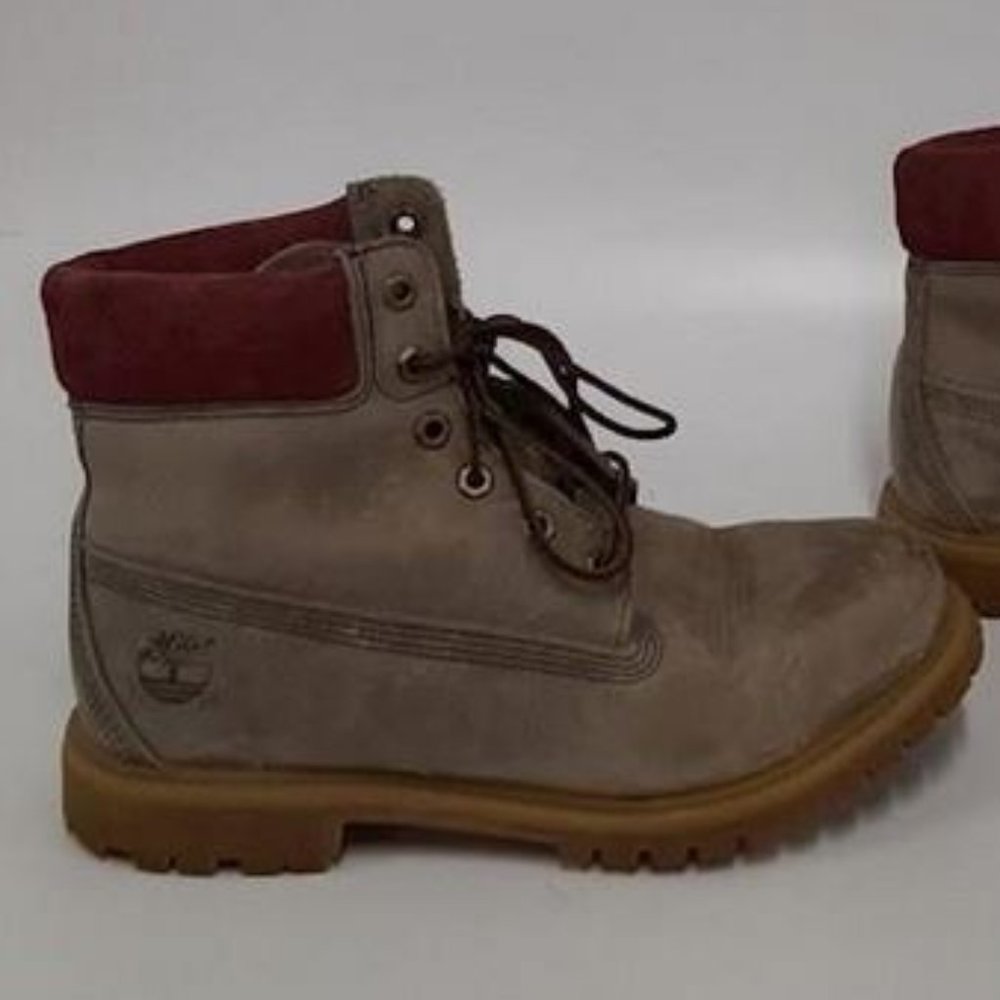Timberland Grey Women's Boots with Maroon Suede Collar